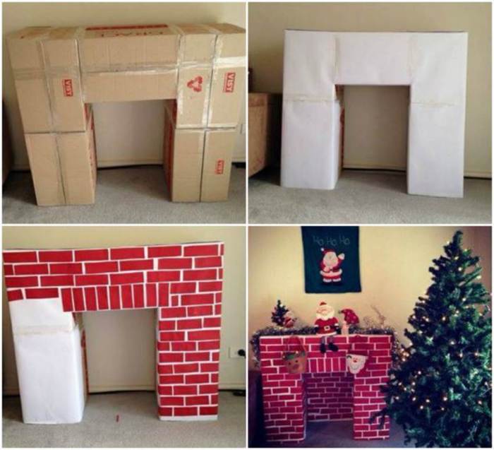 How to make a cardboard fireplace decoration