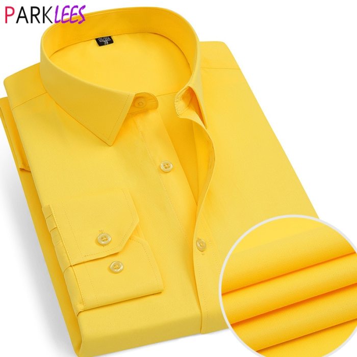 Mens yellow plaid dress shirt