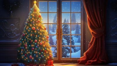 How to decorate window christmas tree snow spray